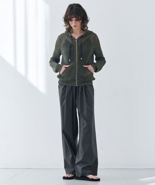 BEIGE， 【洗える】OPTICAL / ペーパーヤーンフーディージップニット Khaki