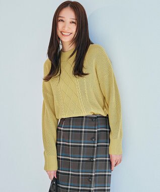 ANY SIS 【洗える】スフレハイネックケーブル ニット ライトイエロー