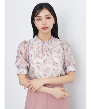 earth music&ecology フラワー柄シアーパフブラウス Pink