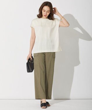 自由区 L 【洗える・ストレッチ素材】リネンヴィスコース ストレッチ カーゴパンツ カーキ系