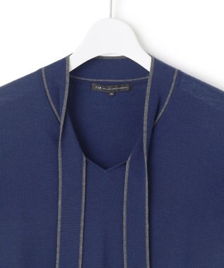 23区 L 【洗える】ウーステッドウール ボウタイ ニット ブルー系