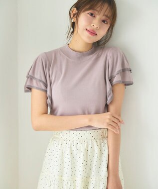  【洗える】フリルスリーブハイネック プルオーバー