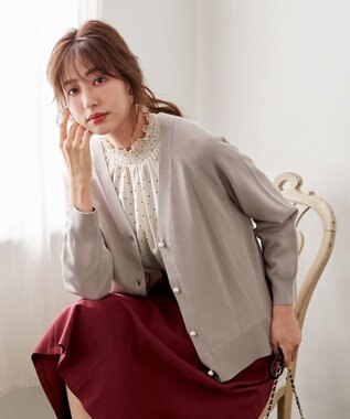 ANY SIS 【洗える】Vネックミディ カーディガン ライトグレー