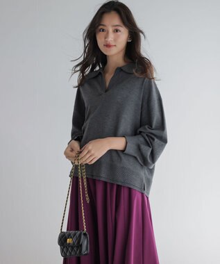 組曲 S 【加藤ローサさん着用】ポロ襟ストレッチニット グレー系