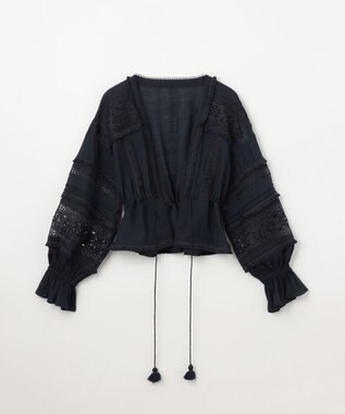 GRACE CONTINENTAL レースパッチブラウス ネイビー