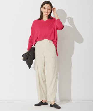 自由区 L 【洗える・ストレッチ素材】リネンヴィスコース ストレッチ カーゴパンツ ライトイエロー系