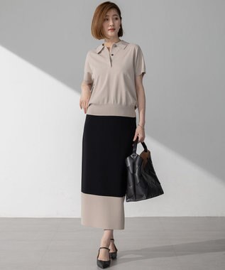 23区 S 【WEB&一部店舗限定/洗える】レーヨンポリエステルストレッチ タイト スカート ブラック×ベージュ