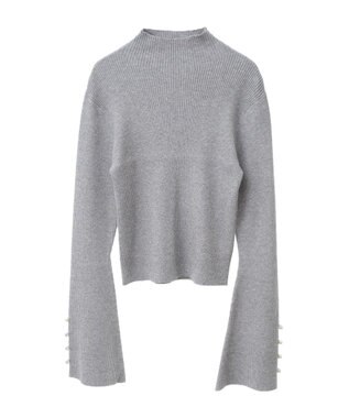 Green Parks ・ｓｗｉｎｇ　ｂｙ　袖パールボタンハイネックニット Gray Mixture