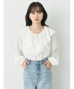 earth music&ecology ラッフルカラーブラウス Off White