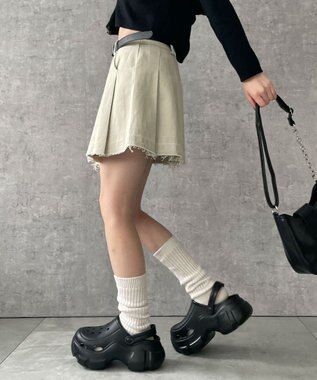 WEGO ベルトツキプリーツスカパン ホワイトアイボリー