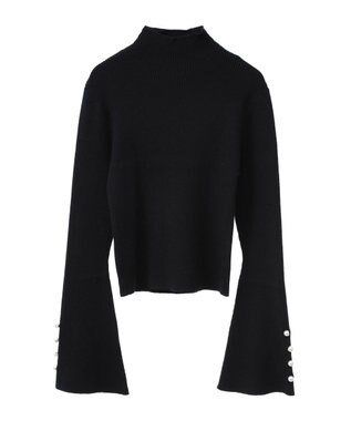 Green Parks ・ｓｗｉｎｇ　ｂｙ　袖パールボタンハイネックニット Black