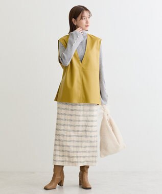 Green Parks ・ｓｗｉｎｇ　ｂｙ　袖パールボタンハイネックニット Gray Mixture