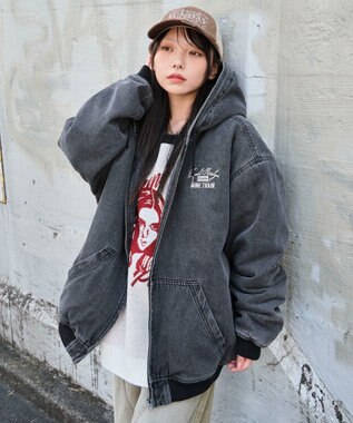 WEGO 【ユニセックス着用ITEM/MLサイズ展開】ワーカーズボアフードブルゾン デニムブラックソノタ