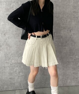 WEGO ベルトツキプリーツスカパン ホワイトアイボリー