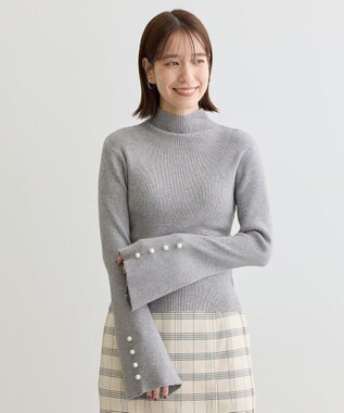 Green Parks ・ｓｗｉｎｇ　ｂｙ　袖パールボタンハイネックニット Gray Mixture