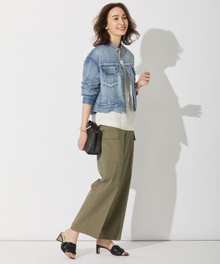 自由区 L 【洗える・ストレッチ素材】リネンヴィスコース ストレッチ カーゴパンツ カーキ系