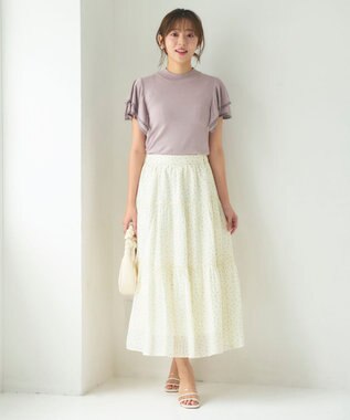 Feroux 【洗える】フリルスリーブハイネック プルオーバー キャメル系1