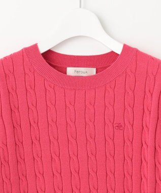 Feroux 【洗える】カラーケーブル ニット ピンク系