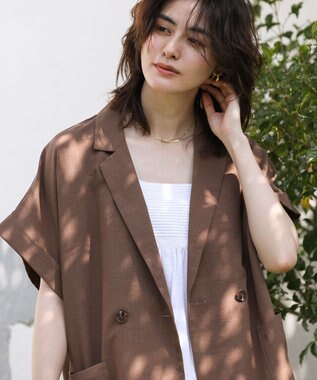 Green Parks 麻調合繊フレンチスリーブジャケット Brown