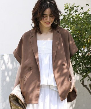 Green Parks 麻調合繊フレンチスリーブジャケット Brown