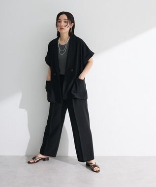 Green Parks 麻調合繊フレンチスリーブジャケット Black