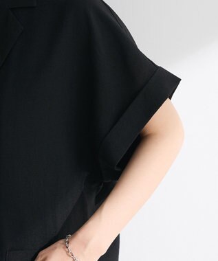 Green Parks 麻調合繊フレンチスリーブジャケット Black