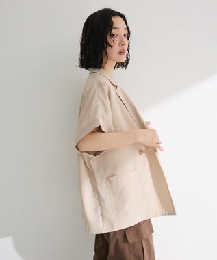 Green Parks 麻調合繊フレンチスリーブジャケット Light Beige
