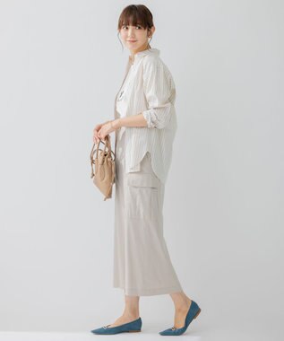 23区 L 【洗える】CANCLINI ベーシック シャツ アイボリー×ブラックストライプ