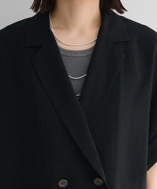 Green Parks 麻調合繊フレンチスリーブジャケット Black