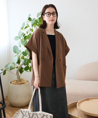 Green Parks 麻調合繊フレンチスリーブジャケット Brown