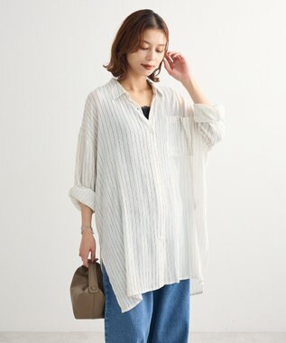 Green Parks Ｉ　ターンバック長袖レーヨンチュニック Stripe