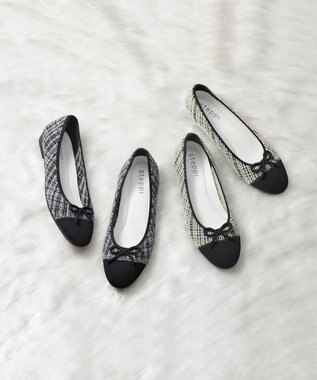 steppi 【WEB・一部店舗限定/洗える】ツイード柄 ラウンド バレエ パンプス ツイード柄(グレー)