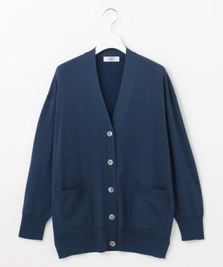 J.PRESS LADIES L 【洗える】シルキーレーヨンストレッチ Vネック カーディガン ダルブルー系