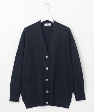 J.PRESS LADIES L 【洗える】シルキーレーヨンストレッチ Vネック カーディガン ネイビー系