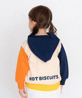 MIKI HOUSE HOT BISCUITS 【80-120cm】 マルチカラー配色切り替え ロゴパーカー オレンジ