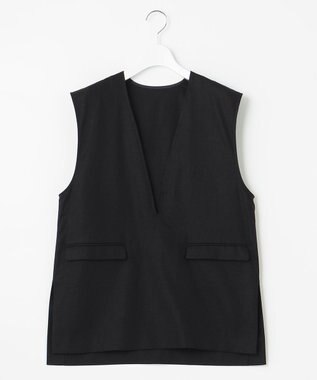 UNFILO 【洗える】リネンミックスツイル ベスト ブラック