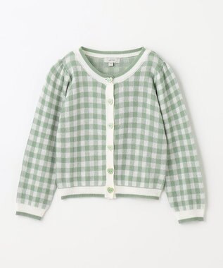 ANY KIDS ギンガム総柄ニット カーディガン グリーンギンガム