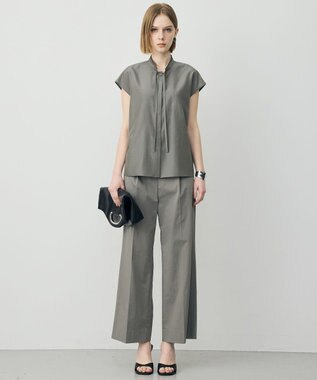 ICB セシェシルキーローン フレンチスリーブボウタイブラウス スティールカーキ