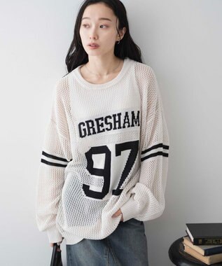 WEGO ロゴメッシュジャガードニット オフホワイト