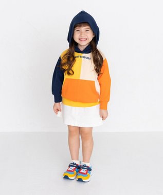 MIKI HOUSE HOT BISCUITS 【80-120cm】 マルチカラー配色切り替え ロゴパーカー オレンジ