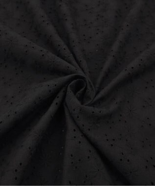 Tiaclasse 【2TYPE/総レース・袖レース】パンチングレースパフスリーブチュニックブラウス Bブラック(袖のみレース）