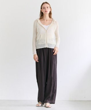 BEIGE， OPTICAL / ペーパーヤーンフーディージップニット Ecru