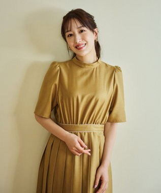 #Newans 〈花乃まりあさんコラボ〉ワイドプリーツワンピース ブラウン