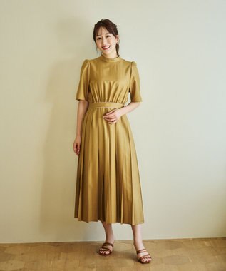 #Newans 〈花乃まりあさんコラボ〉ワイドプリーツワンピース ブラウン