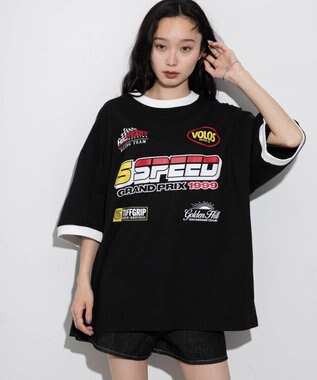 WEGO 【ユニセックス着用ITEM/手洗い可/MLサイズ】レーシングロゴTシャツ ブラック