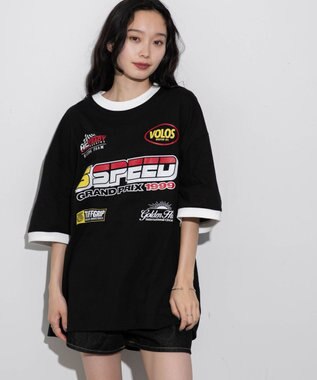 WEGO 【ユニセックス着用ITEM/手洗い可/MLサイズ】レーシングロゴTシャツ ブラック