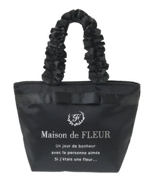 Maison de FLEUR ブランドロゴフリルハンドルトートSバッグ Black