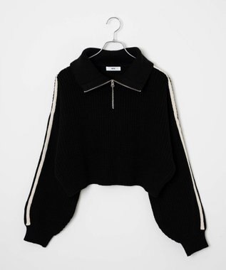 WEGO 2ラインハーフジップニットプルオーバー ブラック