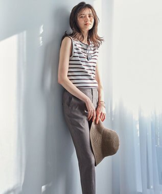 23区 【洗える】リネンレーヨンストレッチ テーパード パンツ ダークブラウン系