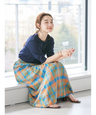 AMERICAN HOLIC ラップ風チェックスカート Orange